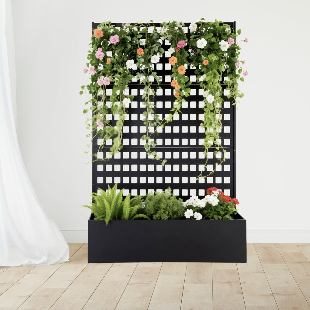 Garvee 47x18x72 Inch Metal Raised Garden Bed with Trellis - Tall Planter Box with Drainage Holes - Outdoor Garden Planter for Climbing Vegetables & Flowers
