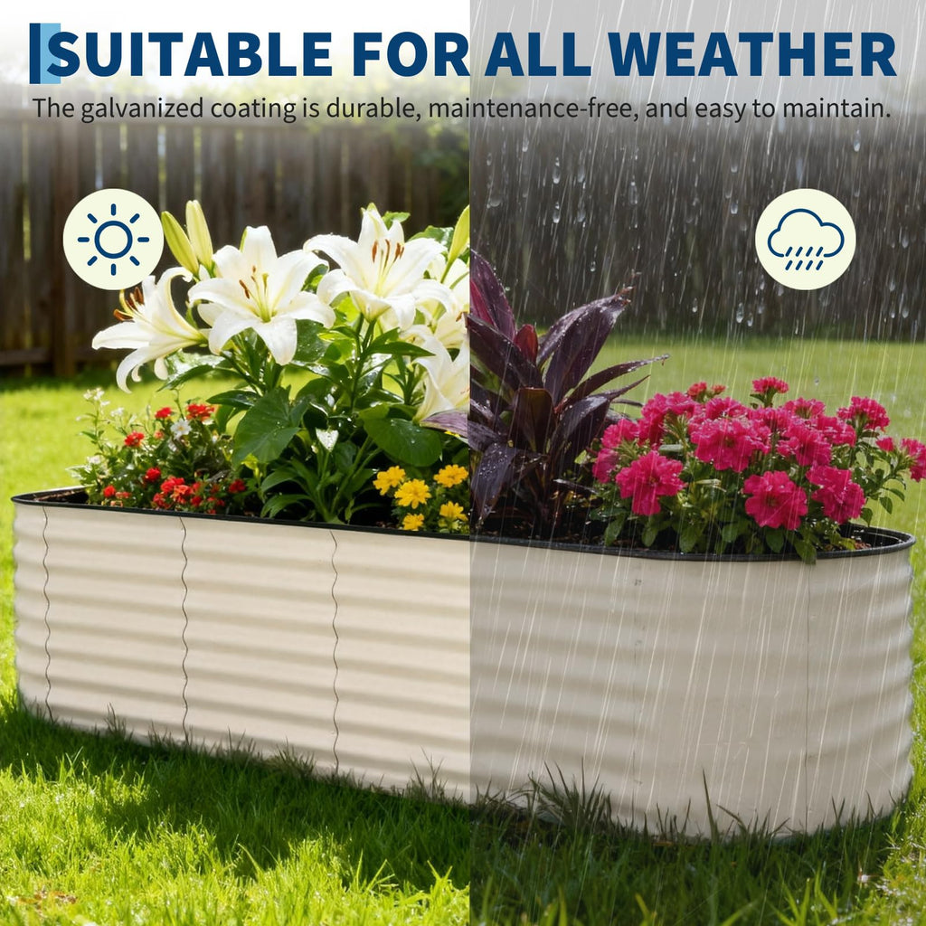 Garvee 2 Pack 8' X 4' X 1.5' Rust-Resistant Galvanized Raised Garden Beds – Metal Planter Boxes, Durable, Easy Assembly, Ergonomic Tall Design, for Vegetables, Flowers & Herbs – Beige, Upgraded with Anti-Cut Strips