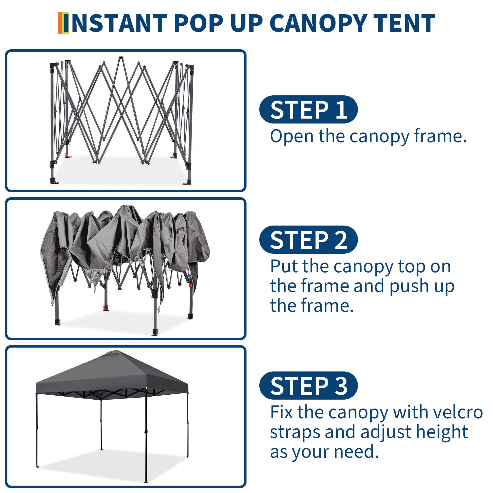 Garvee Pop Up Canopy Tent for Parties and Outdoor Events, 10 × 10 FT One-Push Shelter with 4 Sandbags, 8 Stakes, 4 Ropes and Wheeled Bag, Gray
