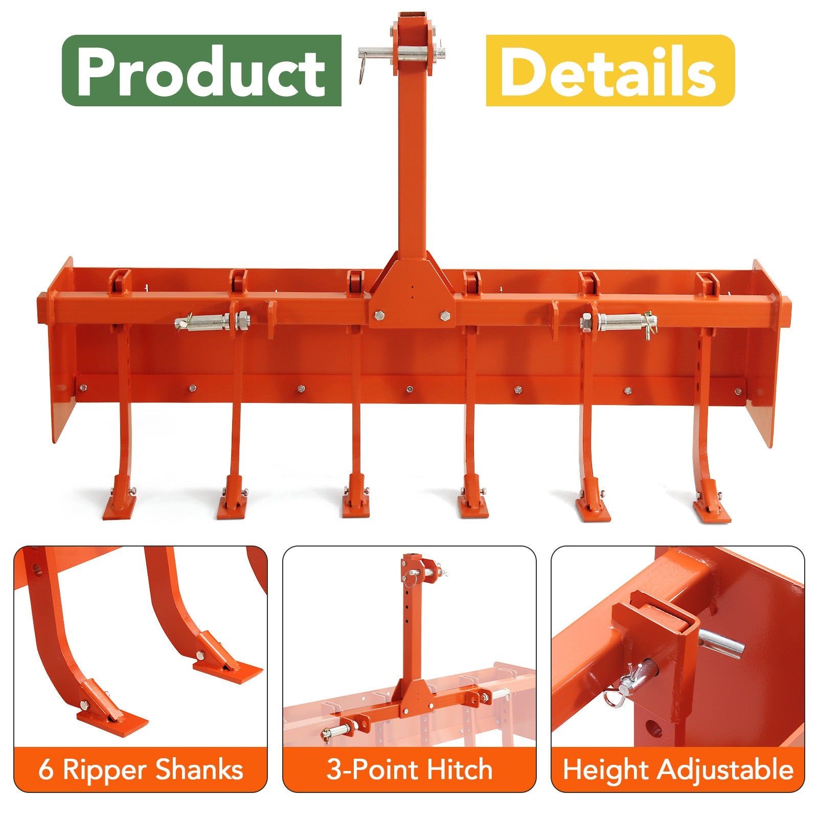 Garvee 55" Box Blade for Tractor - Box Scraper with 3-Point Hitch, Suitable for CAT-0 & CAT-1 Tractors