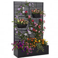 Garvee Raised Planter Box with Trellis for Vines & Vegetables, 71 in All-Weather Metal Garden Bed with Privacy Screen, Drainage Holes and Black Striped Panel
