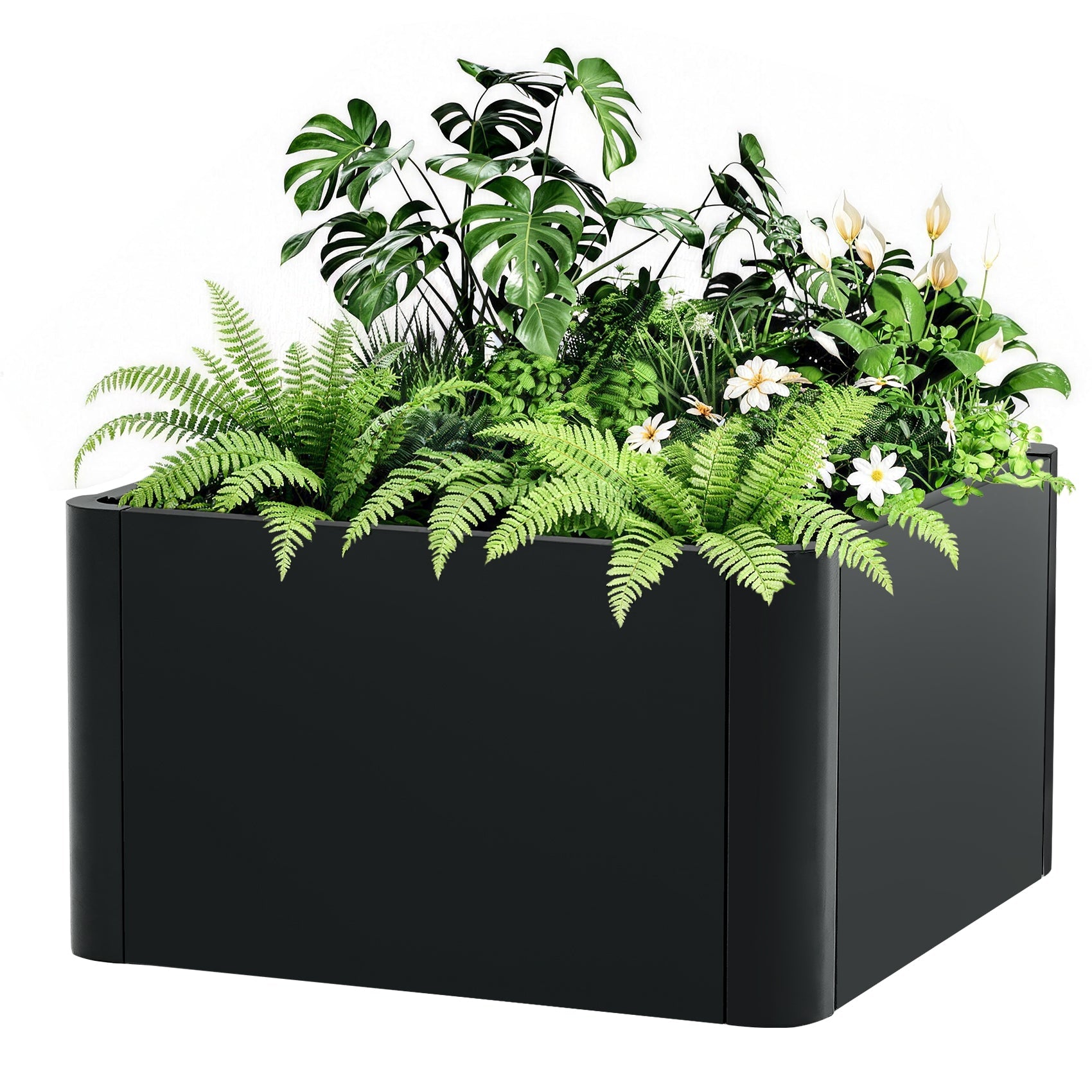 Garvee 20.5" × 20.5" × 11.8" Heavy Duty Square Steel Raised Garden Bed Planter Box – Modern Black, With Base & Drainage Holes, Tool-Complimentary Assembly, For Patio, Balcony, Commercial or Residential Use, With Bottom