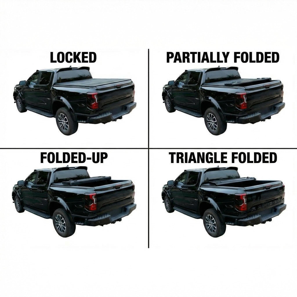 Garvee Hard Folding Truck Bed Tonneau Cover for 22-23 Ford Truck Bed, Zinc Aluminum Alloy, Tool-Free Installation, Secure Locking, Aerodynamic Design, Black