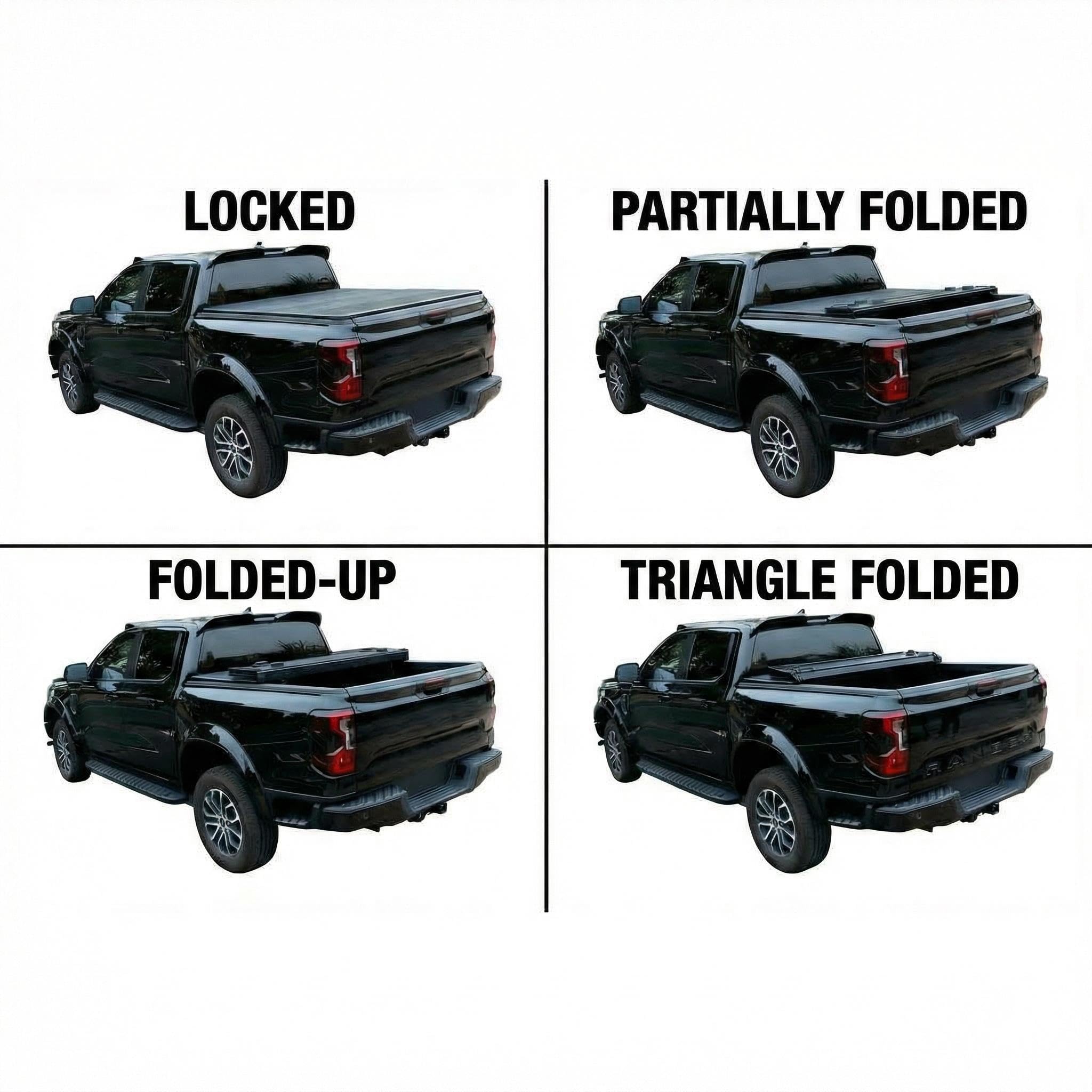 Garvee Hard Folding Truck Bed Tonneau Cover for 22-23 Ford Truck Bed, Zinc Aluminum Alloy, Tool-Free Installation, Secure Locking, Aerodynamic Design, Black