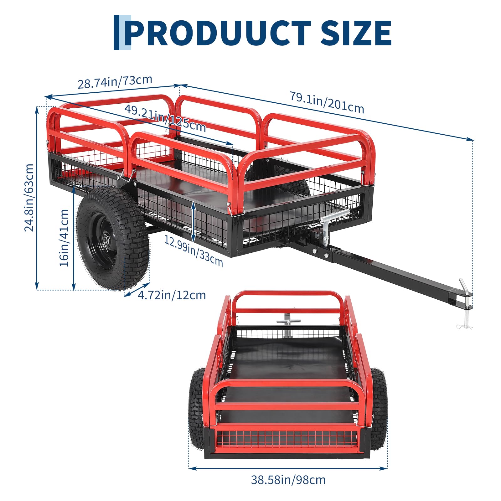 Garvee Dump Cart, 1500 lb Steel Garden Utility Wagon, True 15 Cu Ft Tow Behind ATV, UTV & Lawn Mower, Quick Release Dump, Removable Sides, Pneumatic Tires