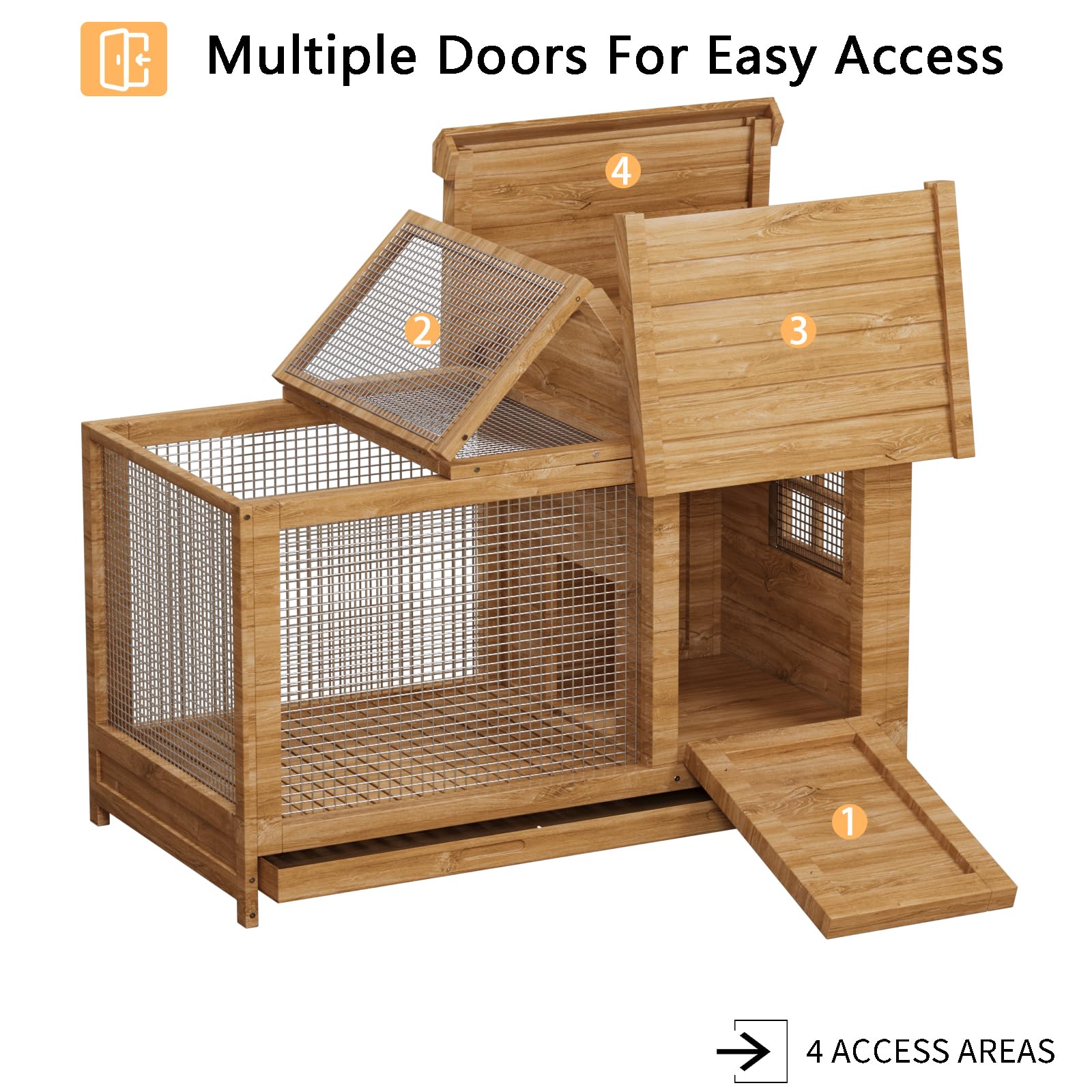 Garvee Large Outdoor Rabbit Hutch, Weatherproof 2-Story Bunny Cage with Removable Wire Netting, Wooden Indoor Outdoor Pet House, Waterproof Roof & Pull-Out Tray, Natural