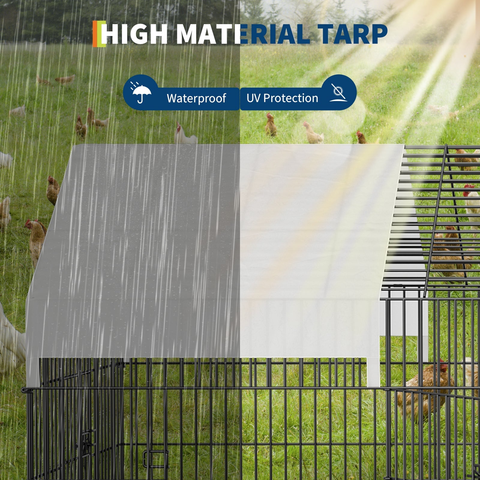 Garvee 130" Large Metal Chicken Coop and Rabbit Hutch – Portable Corrosion-Resistant Poultry Run Cage with Weatherproof 600D Oxford Cover and Secure Latches for 8-15 Hens, Ducks, or Small Animals (Black)