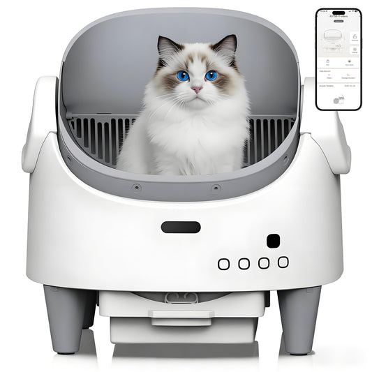 Garvee Automatic Cat Litter Box with App Control, Self-Cleaning Cat Litter Box with Open-Top Design, Odor-Free Cat Toilet with Large Waste Bin Disposable Bags for Single, Multi Cat Households, White