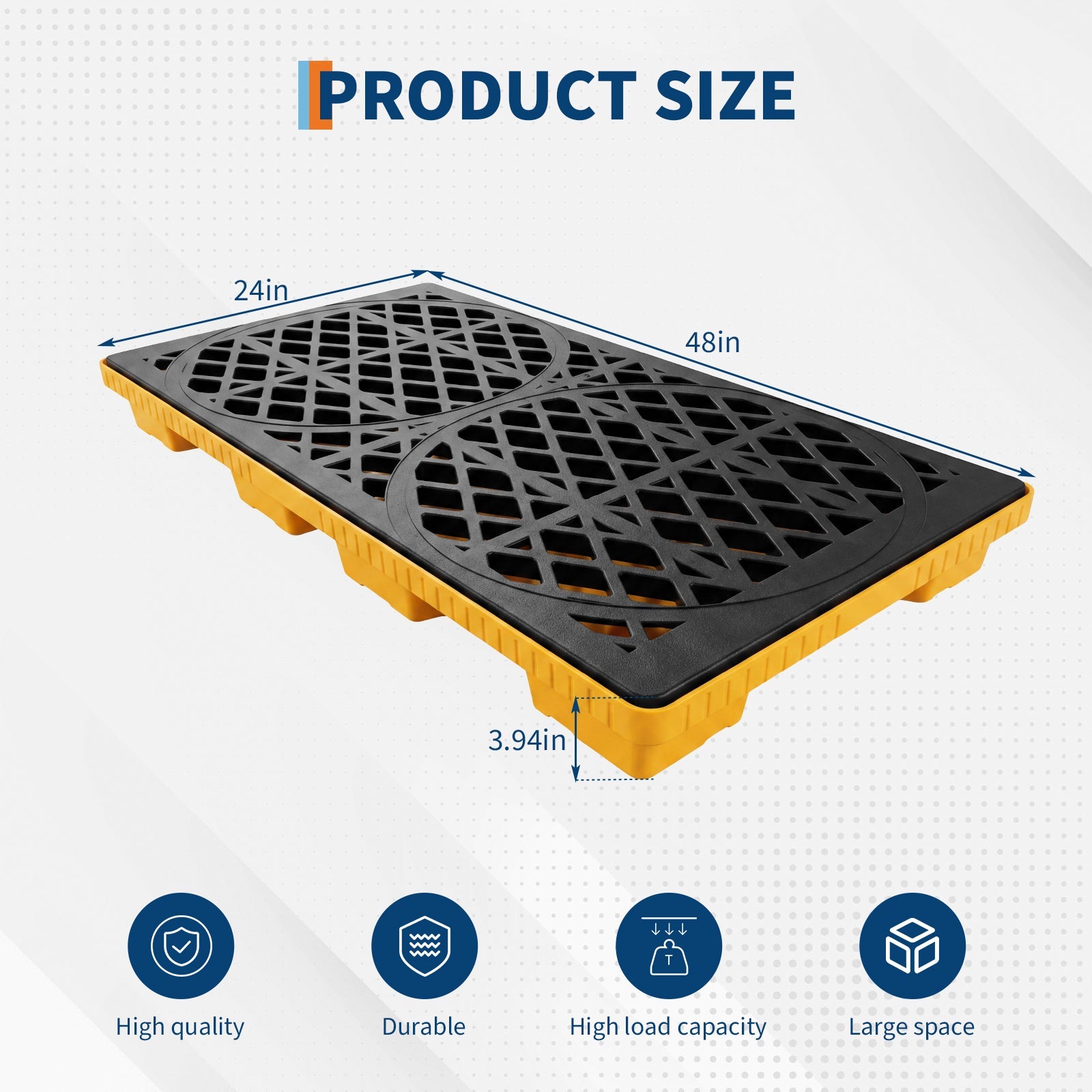 Garvee Heavy-Duty Secondary Spill Pallet for 2 Drums – 2000 lbs Capacity – Modular Forkliftable Plastic Containment Tray – Industrial Oil & Chemical Safety – Size: 48 x 24 x 4 Inches