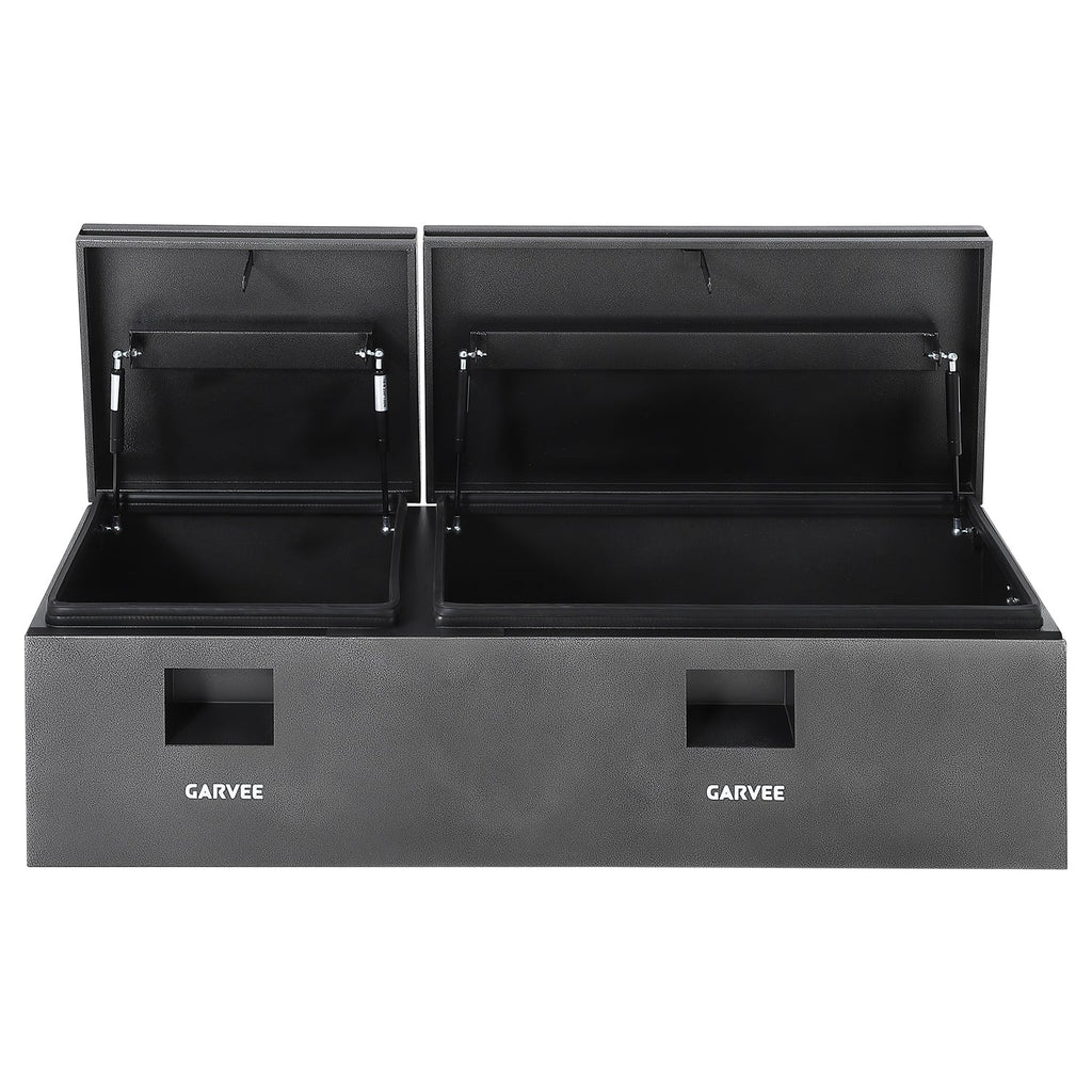 Garvee 56"X16"X14" Heavy Duty Steel Truck Bed Tool Box – Double Lid, Grooved Weatherproof Metal Chest with T-Handle & Side Handle, Durable Organizer for Pickup Truck, RV, Trailer, Front Double, Grey