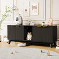 Garvee Double Cat Litter Box Enclosure Furniture, Hiddden Litter Box Furniture with Litter Collector & Scratch Pad, Wooden Litter Box Cabinet, Cats House, Black
