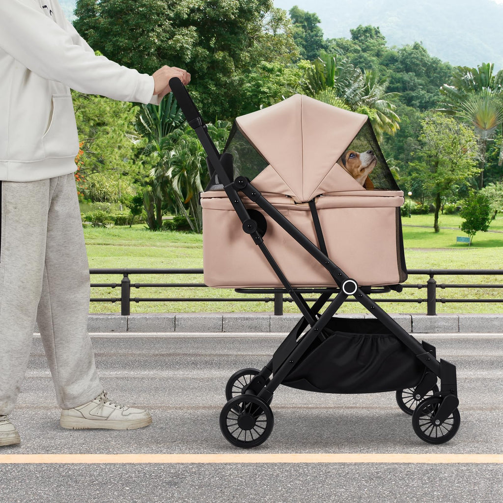 Garvee Foldable 4-Wheel Pet Stroller for Dogs & Cats -Dog Stroller, Lightweight Travel Carrier for Small to Medium Pets Up to 50 LBS, 360° Swivel Front Wheels, Foot Brake, Breathable Mes
