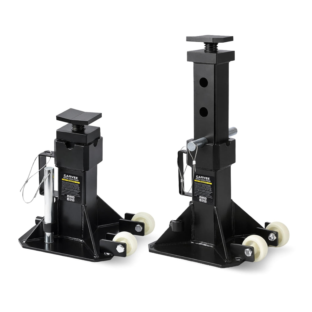 Garvee 22 Ton Jack Stands, Heavy-Duty Pin-Type Car Jack Stands with Lock, 2 Caster Wheels, Wide Base Safety Design, Adjustable Height (13.8"-19.7") for Trucks, Trailers, and Equipment, Black