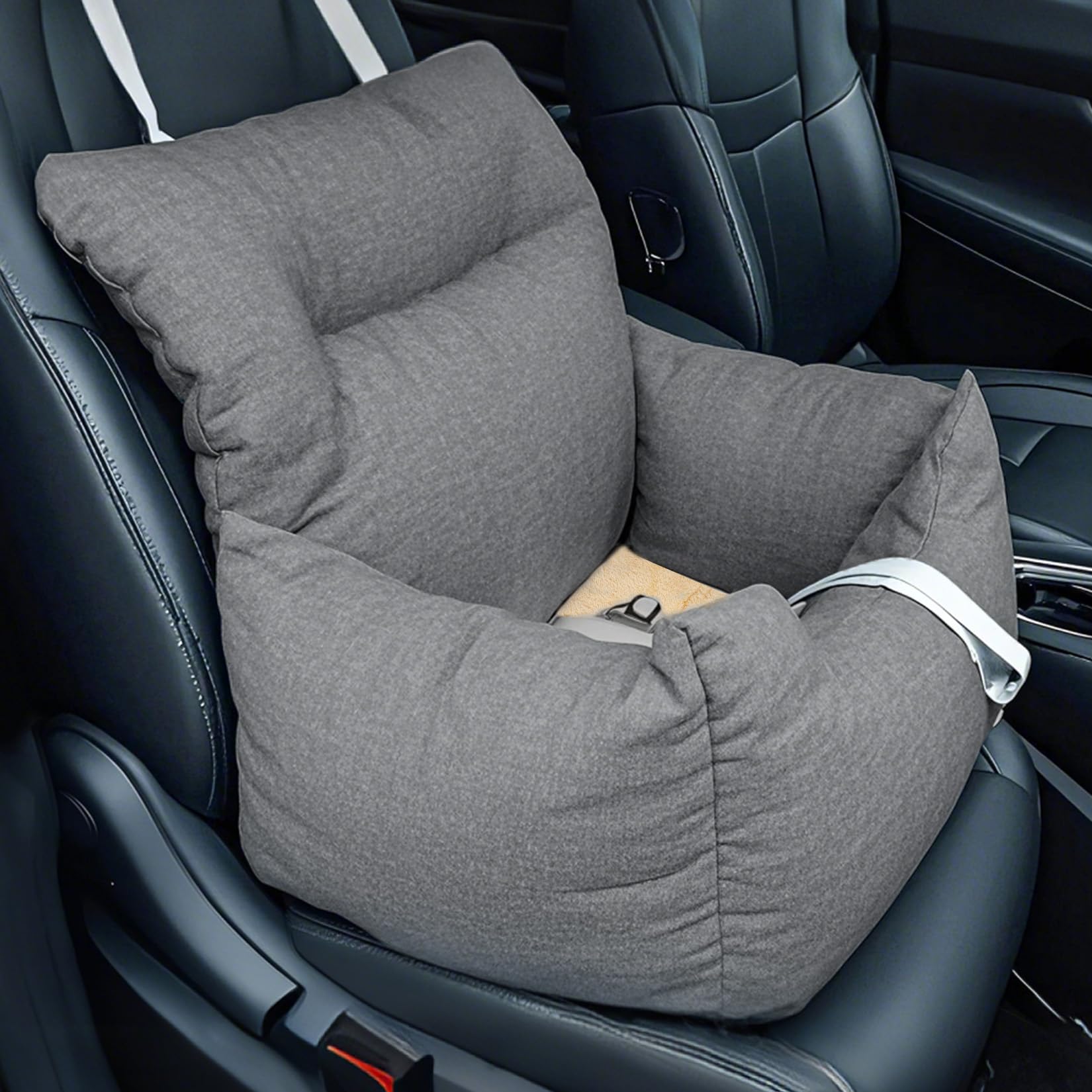 Garvee Dog Booster Car Seat Bed for Small Dogs Up to 18 LB, Portable Elevated Puppy Travel Car Seat with Tether & Reversible Cushion for Front and Back Use, Grey