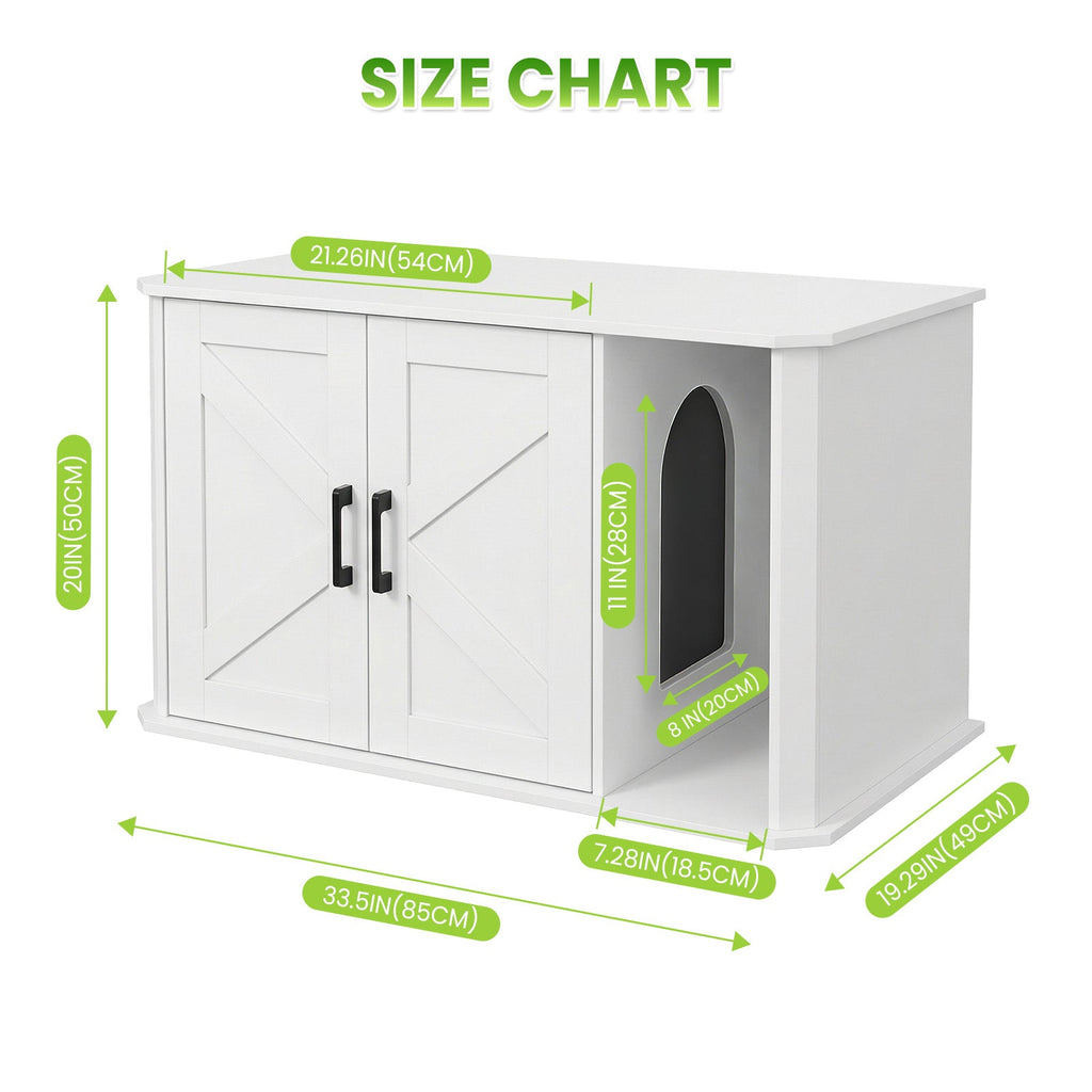 Garvee Modern Wooden Cat Litter Box Furniture – Double-Door Hidden Washroom Cabinet with Side Entry – Easy to Clean, Odor Control – Spacious Cat House End Table – White