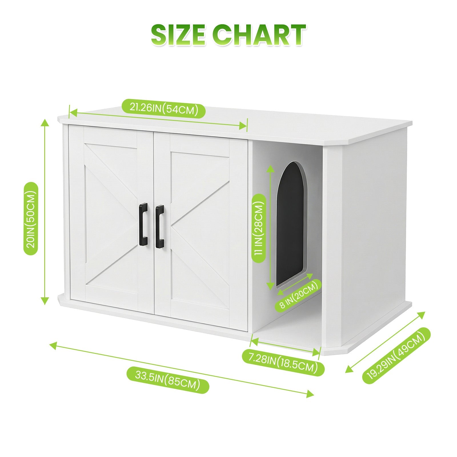 Garvee Modern Wooden Cat Litter Box Furniture – Double-Door Hidden Washroom Cabinet with Side Entry – Easy to Clean, Odor Control – Spacious Cat House End Table – White