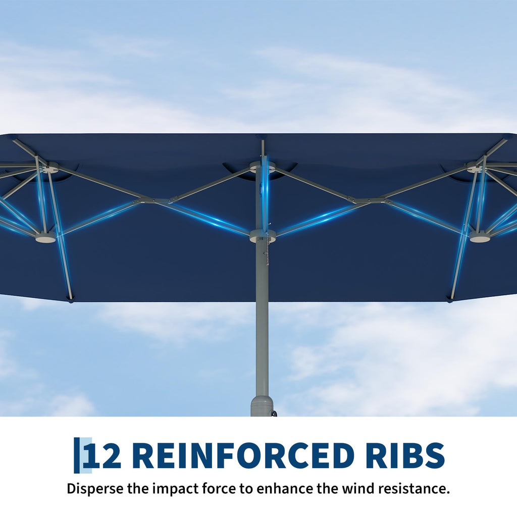 Garvee 9' × 15' Extra Wide Patio Umbrella, 12-Rib Iron Frame, Oxford Canopy, Blue
