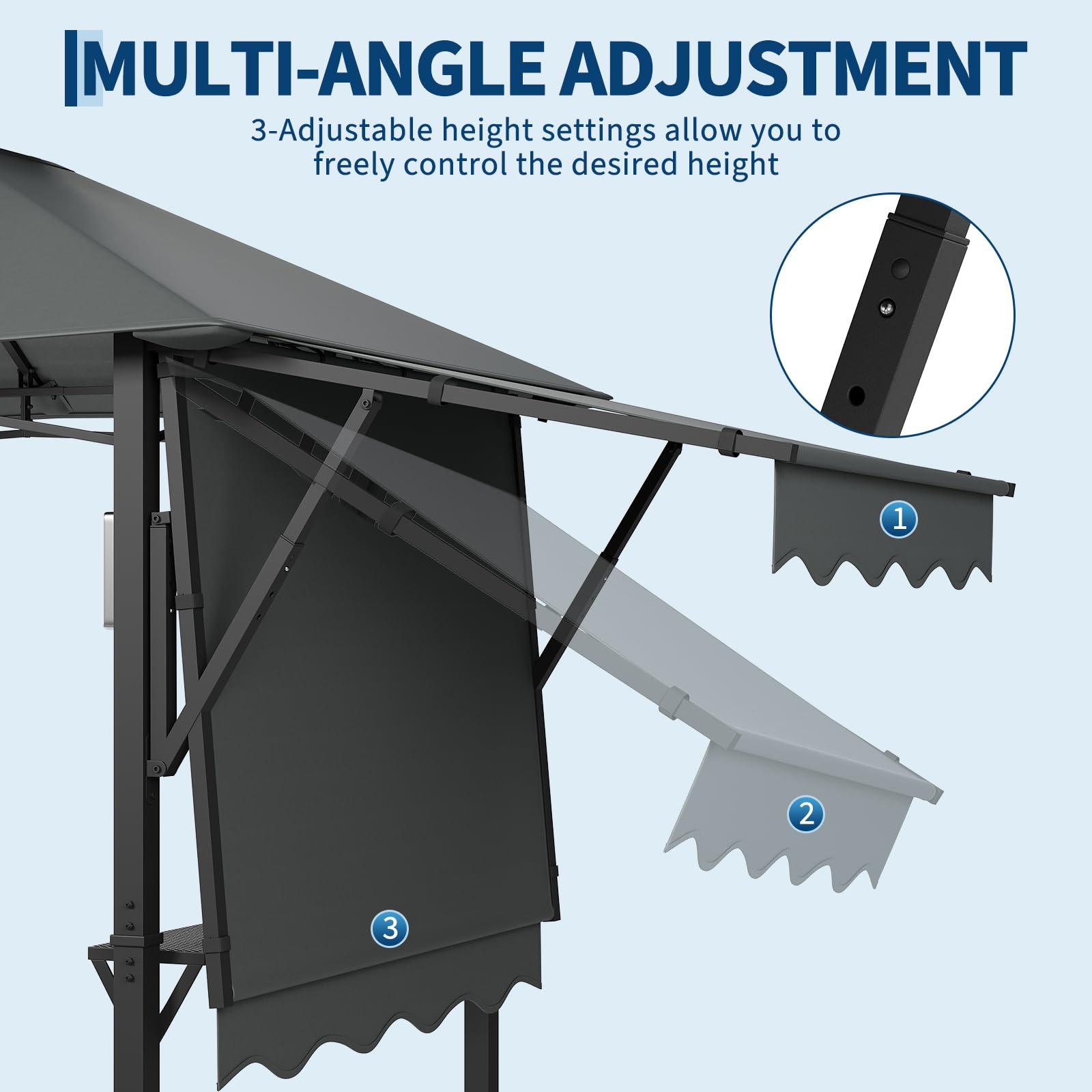 Garvee 8' × 5' Grill Gazebo with Dual Adjustable Awnings, 2-Tier Ventilated Canopy, Steel Frame, 2 Shelves & 7 Hooks, Gray