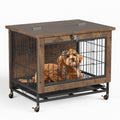 Garvee Small Dog Crate Furniture with 2 Doors and Wheels, Top-Opening Heavy Duty Wooden Indoor Kennel Dog House Cage with Anti-Chew, Removable Tray, Side End Table for Small Medium Dogs, Brown