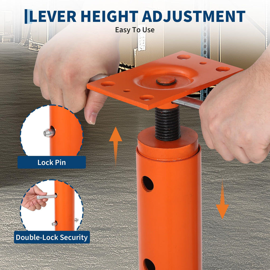 Garvee Heavy Duty Adjustable House Floor Jack Post – 18,000 lbs Capacity – Carbon Steel Joist Beam Lifter – 53"-93" Height Range – Basement Leveling Support – Orange Red, 53-93in