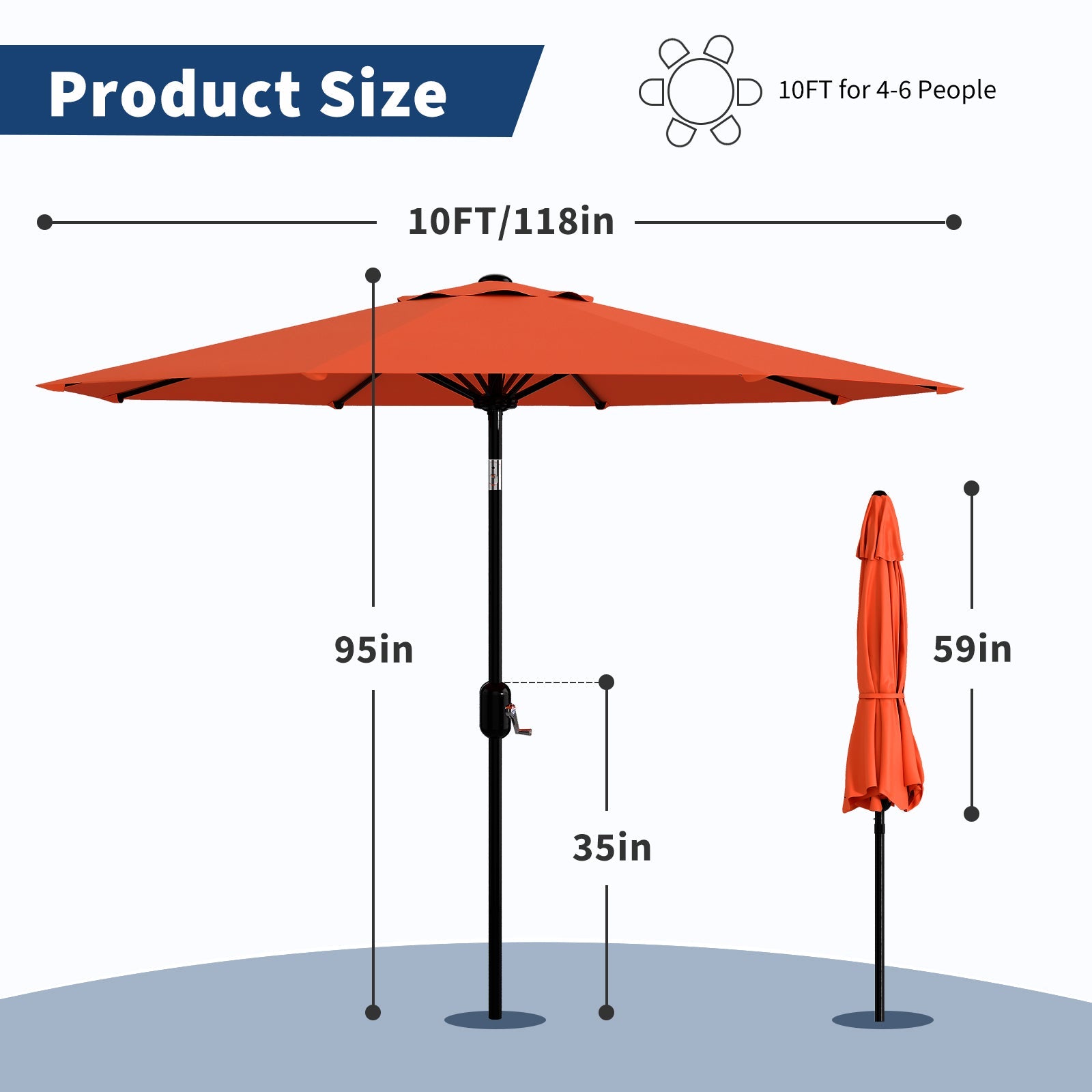 Garvee 10 ft Outdoor Patio Umbrella with 8 Sturdy Ribs, Crank Lift, Push-Button Tilt & UV-Resistant Waterproof Canopy for Garden, Deck, Pool & Yard, Orange