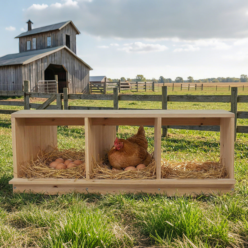 Garvee Heavy Duty Wooden Chicken Nesting Box – Easy to Assemble, Robust Single Layer Construction, Three Compartments for Hens and Ducks – Perfect for Poultry Houses and Farms, 3-Compartment Single Layer