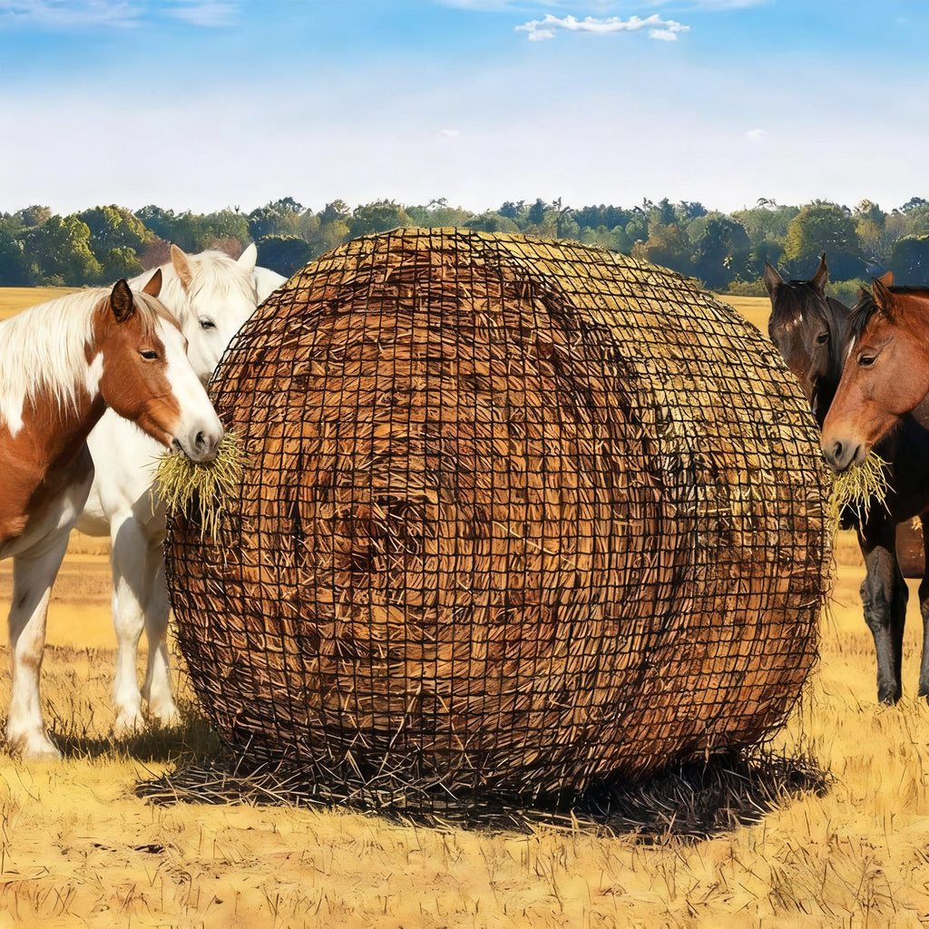 Garvee 6x6FT Heavy Duty Knotless Nylon Round Bale Hay Net – Slow Feeder for Horses & Livestock with 2" Mesh Openings (Black)
