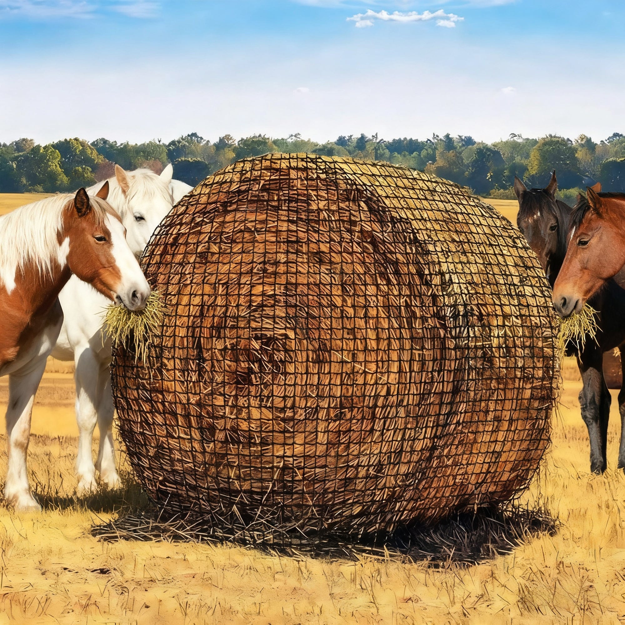 Garvee 6x6FT Heavy Duty Knotless Nylon Round Bale Hay Net – Slow Feeder for Horses & Livestock with 2" Mesh Openings (Black)
