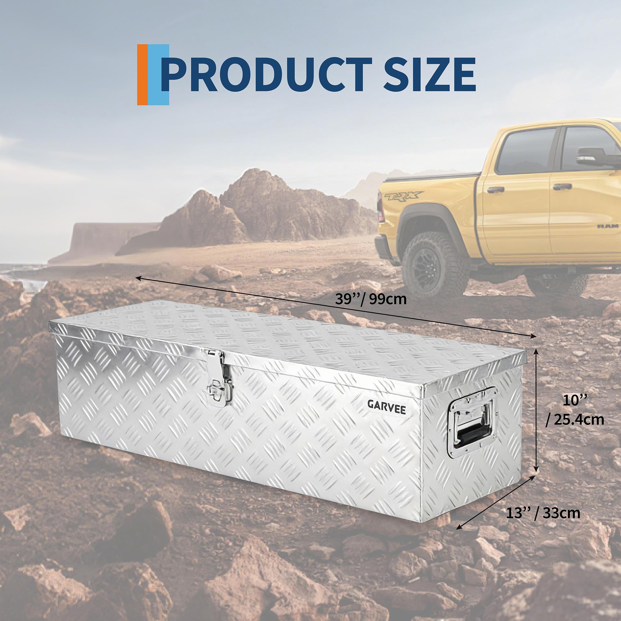 Garvee 39"X13"X10" Aluminum Truck Bed Tool Box - Heavy Duty Diamond Plate, Lock & Keys, Weather-Resistant, Side Handles, 39x13x10 in, Silver - Pickup, RV, Trailer Storage