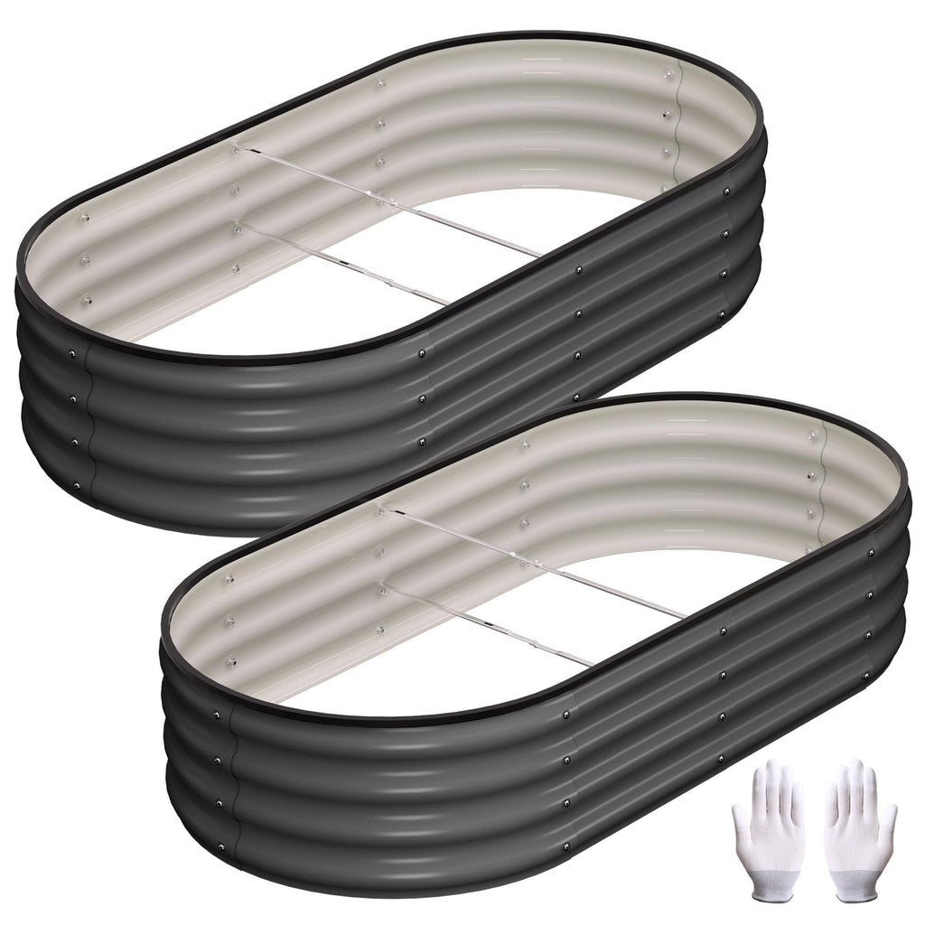 Garvee Raised Garden Beds, 2 Pack 4 x 2 x 1 ft Oval Galvanized Metal Planter Boxes with 0.5 mm Steel, Open Bottom & Rubber Edging for Vegetables, Herbs & Flowers, Dark Gray