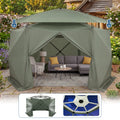 Garvee Screen Gazebo Tent, 13 x 13 FT 6-Sided Canopy for 8-10 People with 7.5 FT Height, Removable Wind Cloth and Carry Bag for Backyard Camping, Green and Gray