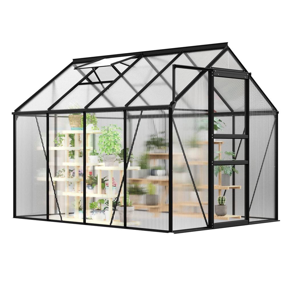 Garvee 6 x 8 FT Polycarbonate Greenhouse with Aluminum Frame, Sliding Door & Adjustable Roof Vent, Heavy-Duty Outdoor Greenhouse for Backyard, Garden, Patio