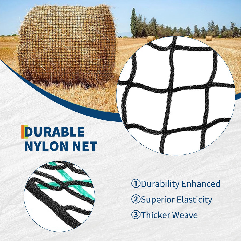 Garvee 6x6FT Heavy Duty Knotless Nylon Round Bale Hay Net – Slow Feeder for Horses & Livestock with 2" Mesh Openings (Black)