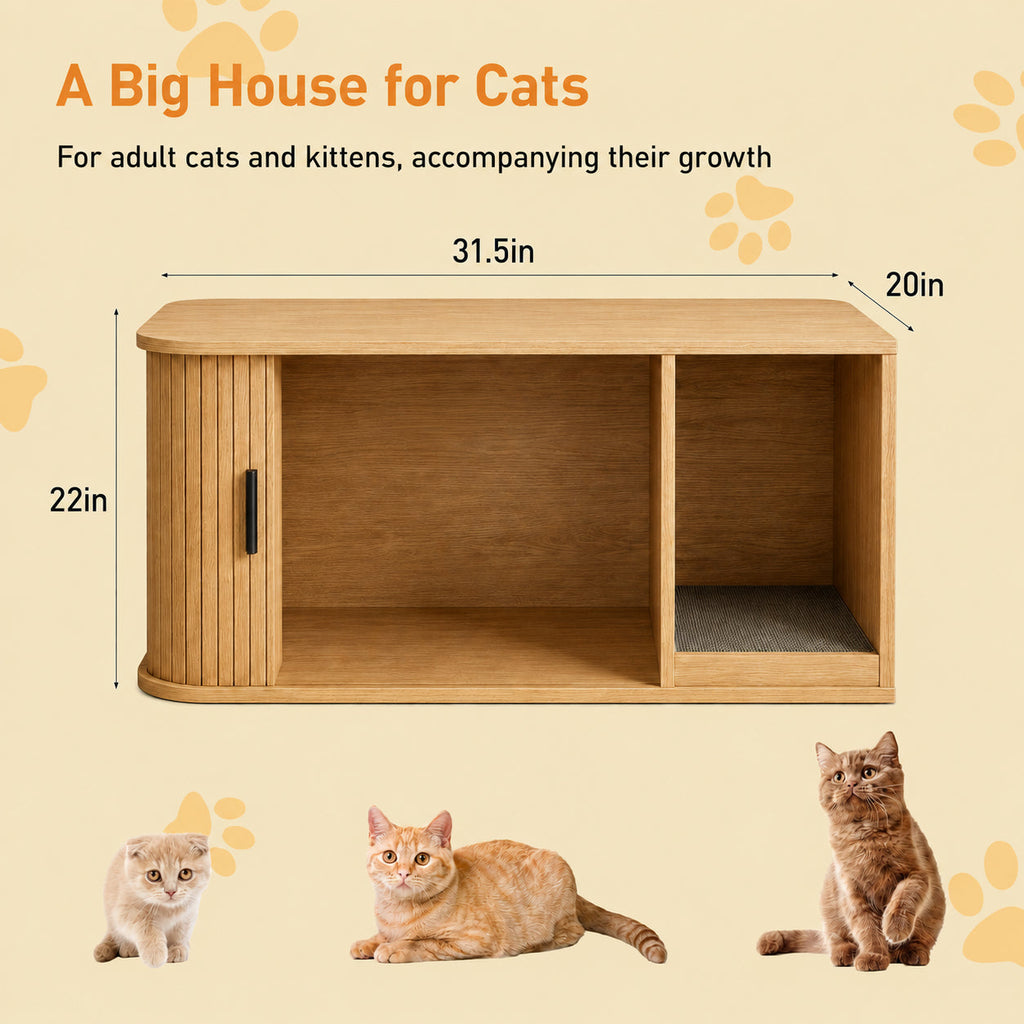 Garvee Modern Cat Litter Box Enclosure, Odor-Control Hidden Cat Washroom Furniture for Living Room, Bedroom, Natural