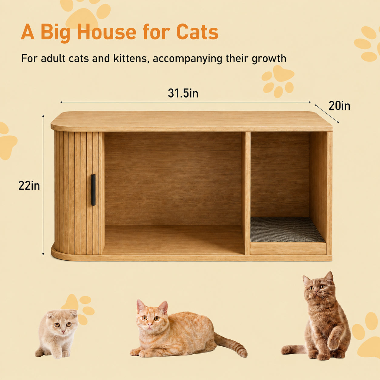 Garvee Modern Cat Litter Box Enclosure, Odor-Control Hidden Cat Washroom Furniture for Living Room, Bedroom, Natural
