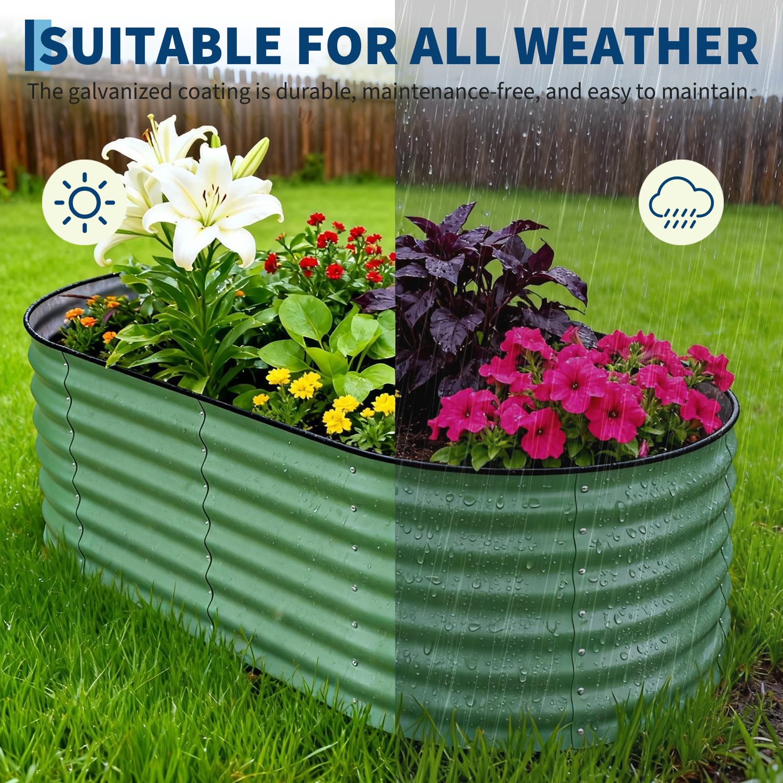 Garvee 2 Pack 6' X 3' X2' Rust-Resistant Galvanized Steel Raised Garden Beds – Durable Outdoor Planter Boxes, Ergonomic, Easy Assembly, for Vegetables, Flowers & Herbs – Green, Upgraded with Anti-Cutting Strips