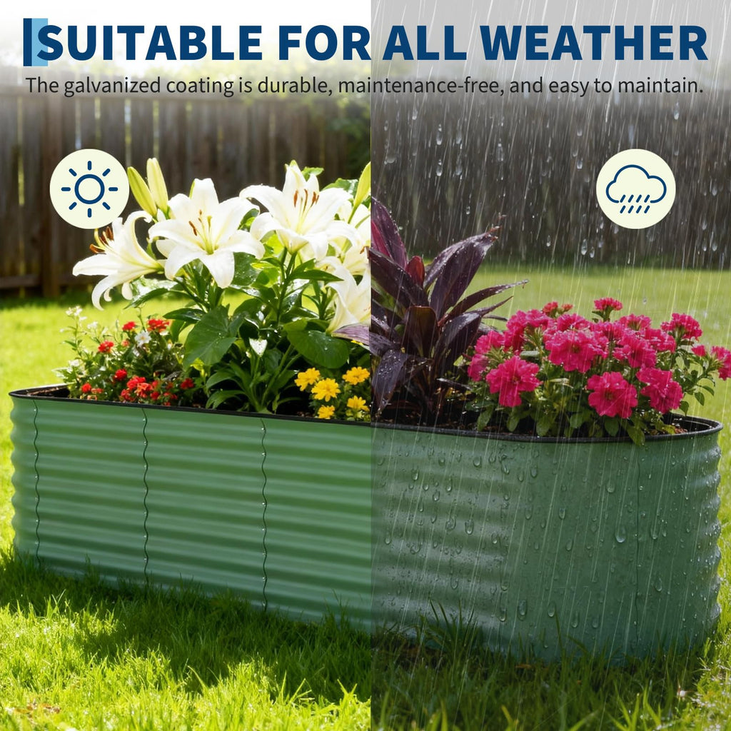 Garvee 2 Pack 8' X 4' X 2' Rust-Resistant Galvanized Raised Garden Beds – Metal Planter Boxes, Durable, Easy Assembly, for Outdoor Vegetables & Flowers – Green, Upgraded with Anti-Cutting Strips