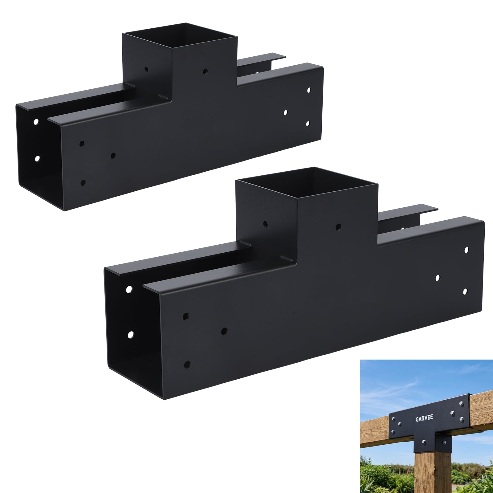 Garvee 3-Way Pergola Brackets, 2-Pack Rust-Resistant Steel T Connectors for 4 x 4 Posts with Screws for Patio, Gazebo and Backyard Builds, Black