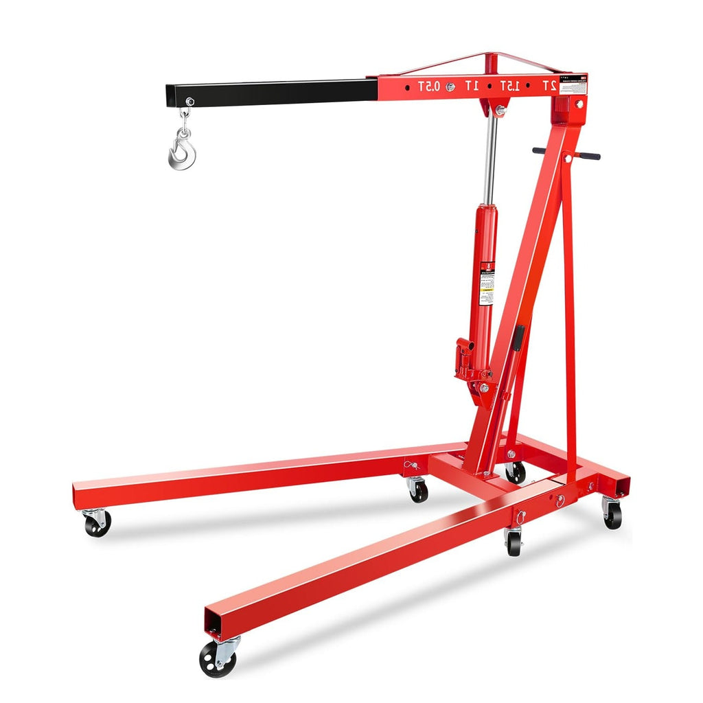 Garvee 2 Ton Engine Hoist Cherry Picker - 4400 Lbs Capacity, Foldable Design, Steel Frame, 6 Casters, Hydraulic Pump - Portable for Truck & Boat Engines, Red