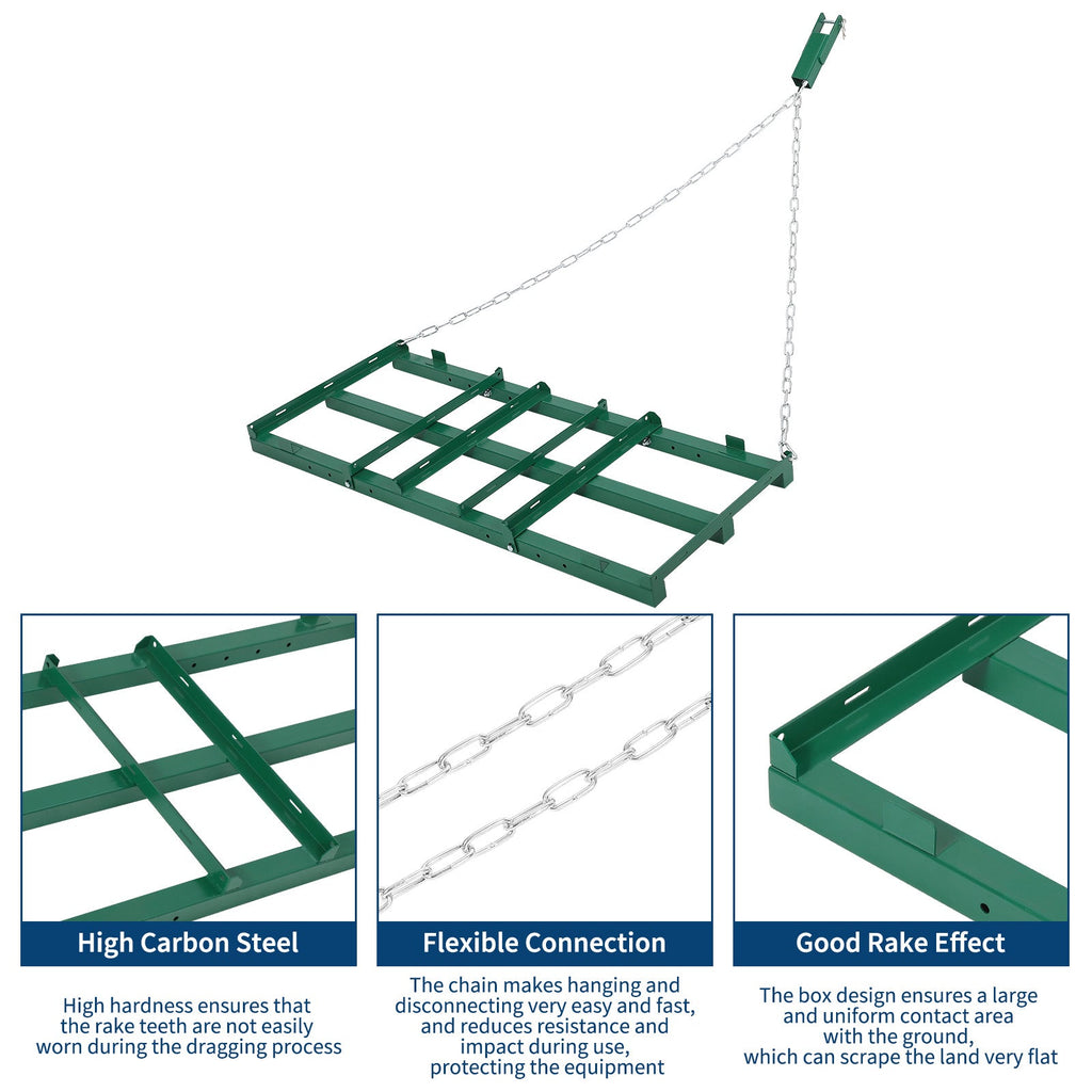 Garvee Heavy Duty 4FT Drag Harrow for ATV/UTV/Tractor/Mower – Adjustable Bars & 72in Chain – Professional Driveway Grader & Landscape Rake – Ideal for Lawn and Yard Leveling, Green