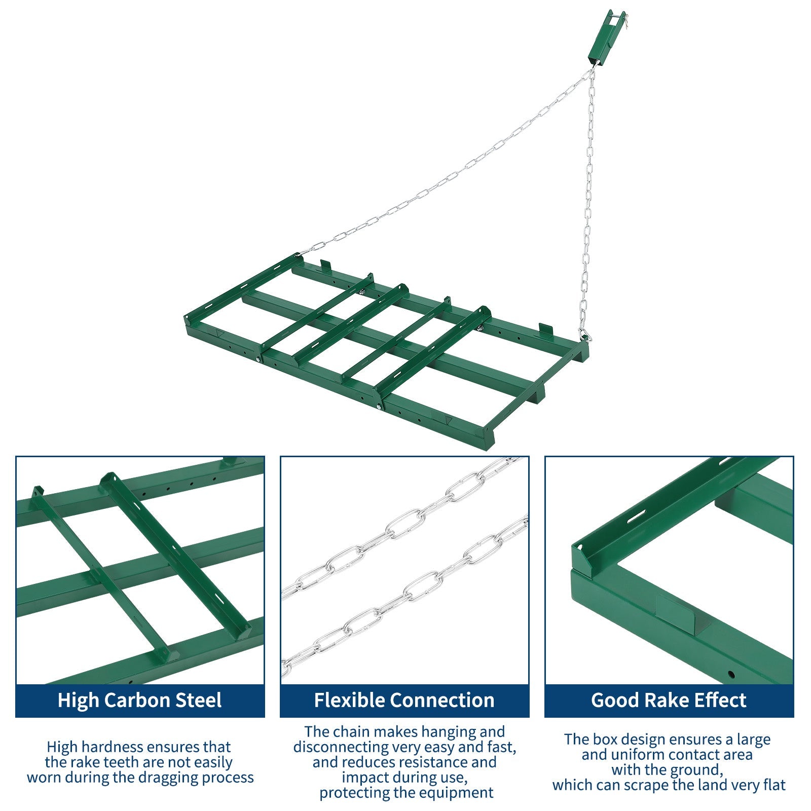 Garvee Heavy Duty 4FT Drag Harrow for ATV/UTV/Tractor/Mower – Adjustable Bars & 72in Chain – Professional Driveway Grader & Landscape Rake – Ideal for Lawn and Yard Leveling, Green