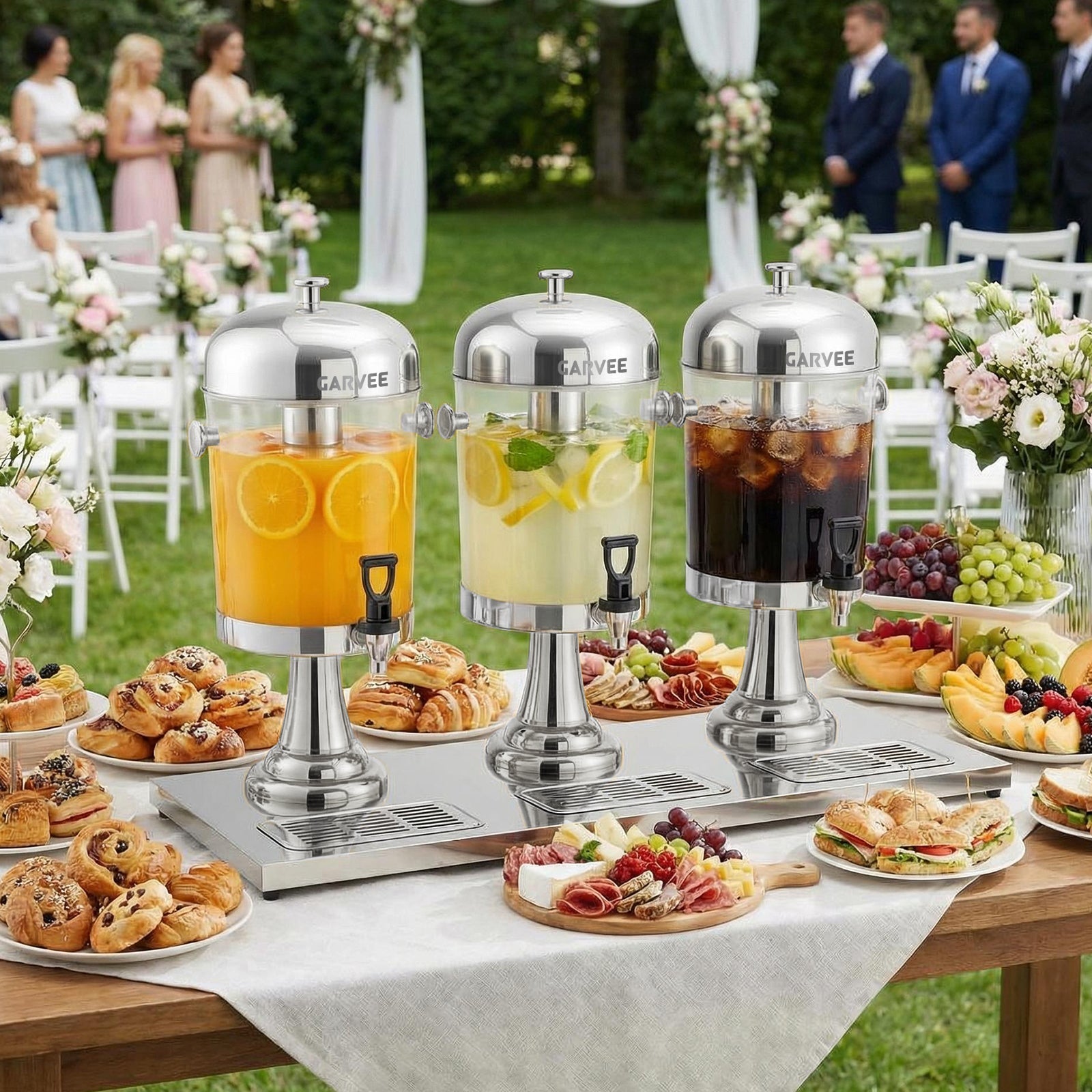 Garvee 6.6 Gallon Commercial Drink Dispenser, Stainless Steel Beverage Dispenser with Ice Core, Stand & Spigot for Cold Juice, Iced Tea and Lemonade at Parties & Weddings, Silver
