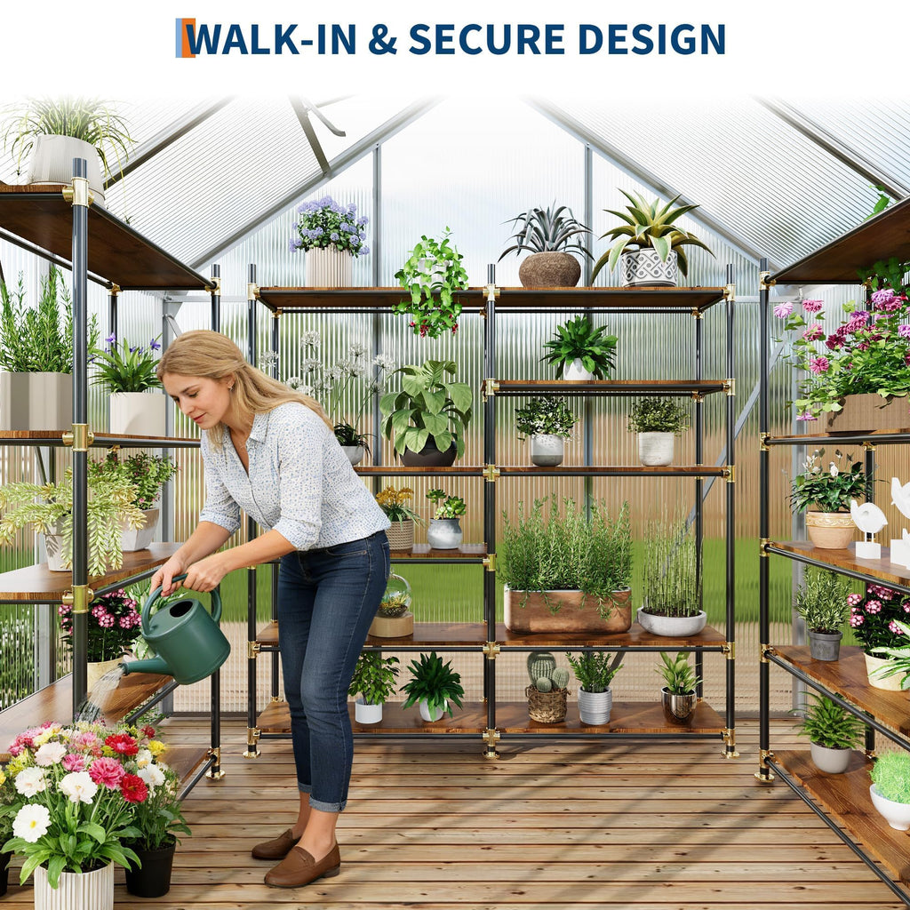 Garvee 6 x 4 FT Polycarbonate Greenhouse with Aluminum Frame, Sliding Door & Adjustable Roof Vent, Heavy-Duty Outdoor Greenhouse for Backyard, Garden, Patio