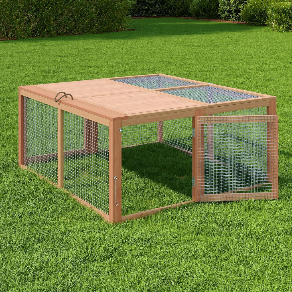 Garvee Portable Folding Wooden Chicken Coop & Rabbit Hutch – No-Assembly Needed, Spacious Small Animal Cage with Top & Side Doors – Secure, Sturdy Playpen for Chickens, Rabbits, Poultry – Dark Oak+Oak (Sturdy Wood Color)