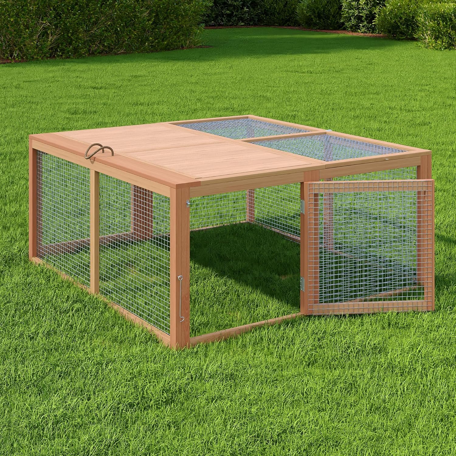 Garvee Portable Folding Wooden Chicken Coop & Rabbit Hutch – No-Assembly Needed, Spacious Small Animal Cage with Top & Side Doors – Secure, Sturdy Playpen for Chickens, Rabbits, Poultry – Dark Oak+Oak (Sturdy Wood Color)