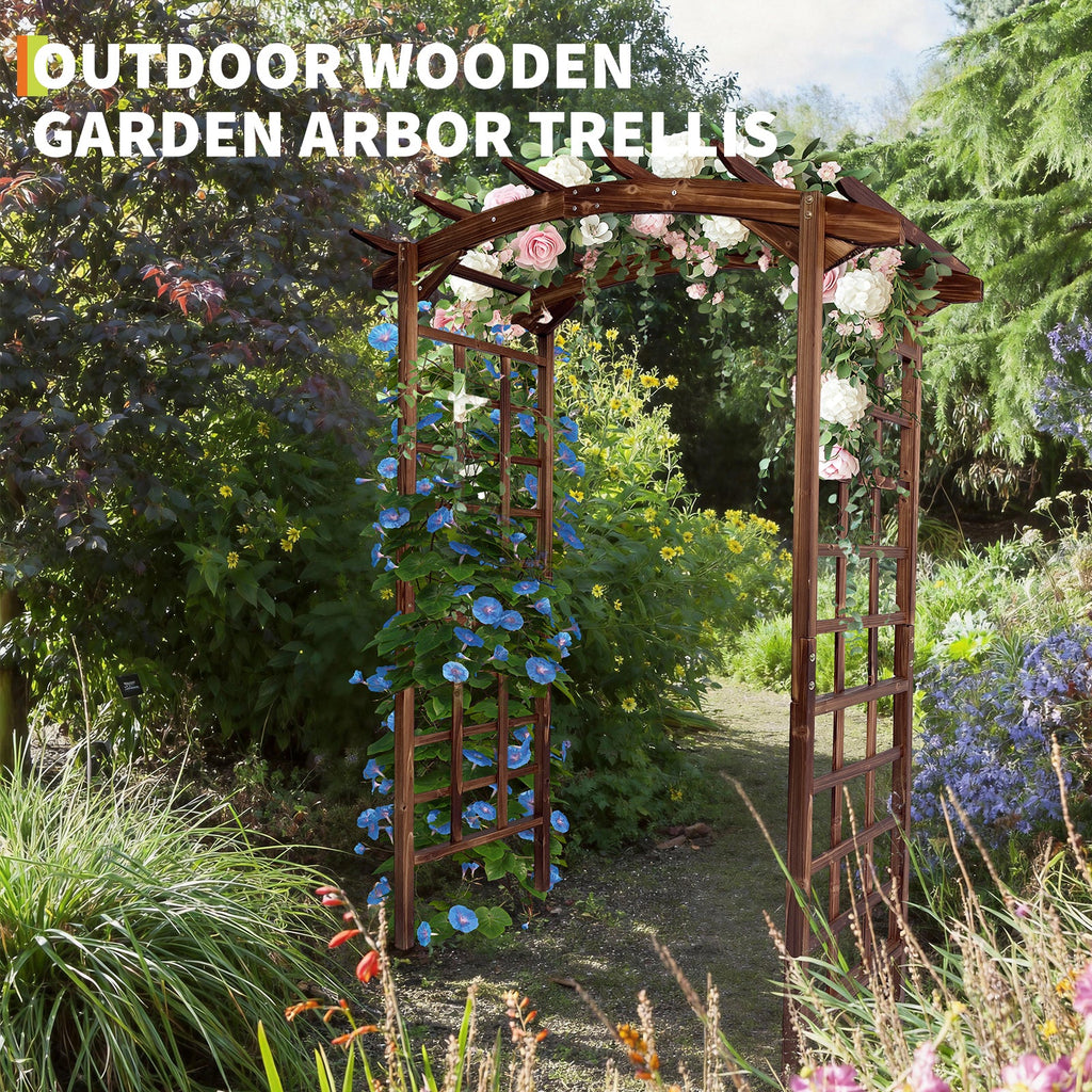 Garvee 85-Inch Wooden Garden Arbor Trellis, Fir Wood Arched Pergola for Climbing Plants, Wedding, Patio, Lawn & Backyard, Dark Brown, Arched Top