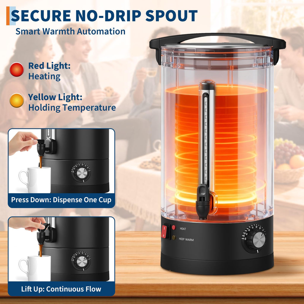 Garvee Large Capacity Commercial Coffee Urn – 14L Stainless Steel Double Wall Electric Hot Beverage Dispenser, Fast Heating, Drip-Free Faucet – Perfect for Catering, Buffet, Office, Party – Specification: 14L