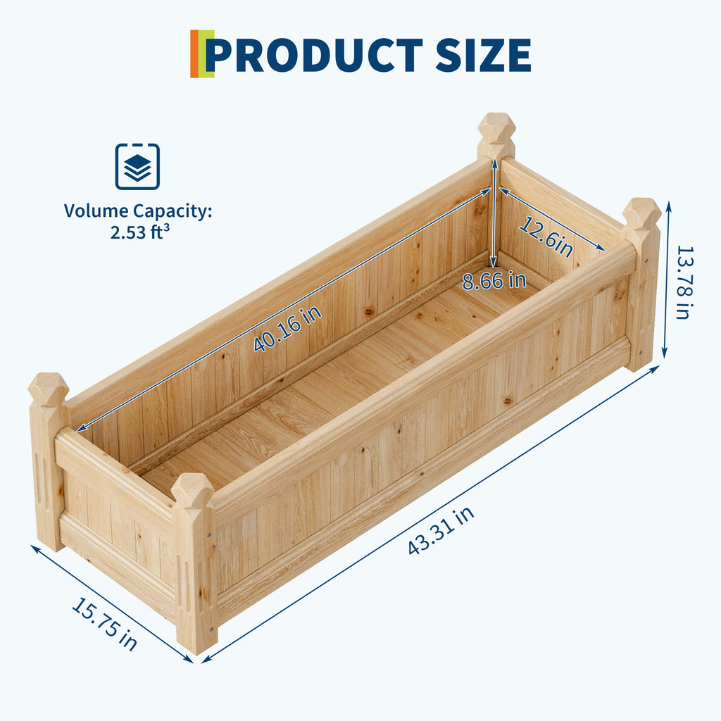 Garvee 43" x 15" x 13" Sturdy Fir Wood Raised Garden Bed – Large Rectangular Outdoor Planter Box for Vegetables, Herbs, Flowers – Easy Tool-Included Assembly, Ideal for Patio, Balcony, Backyard, Yellow