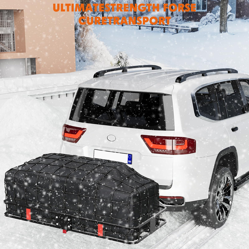 Garvee 70"x30"x6" Heavy-Duty Folding Hitch Cargo Carrier 600 lbs Capacity Ratchet Straps Waterproof Bag Integrated Lock Reflective Panels Fits 2" Receiver SUVs Off-Road