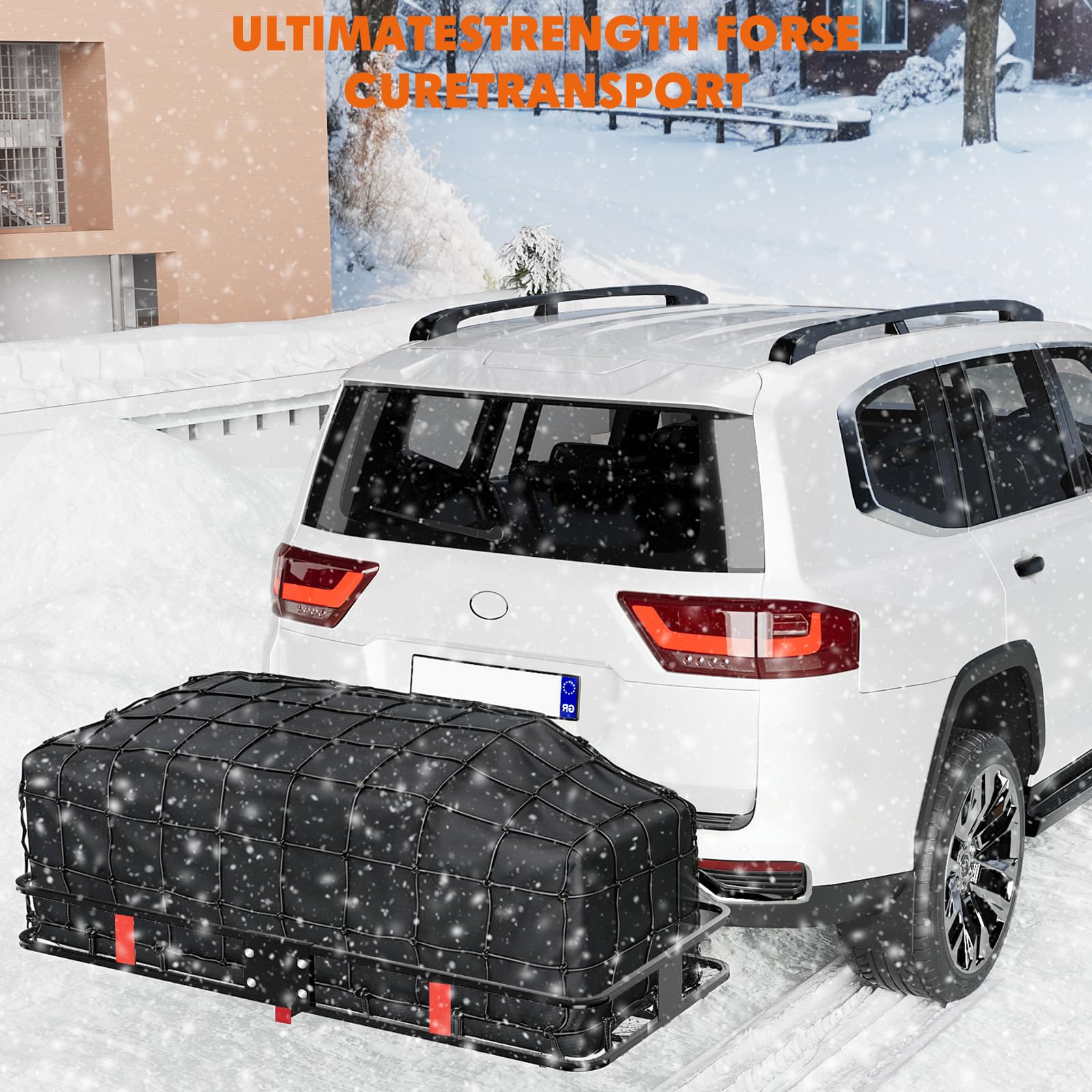 Garvee 70"x30"x6" Heavy-Duty Folding Hitch Cargo Carrier 600 lbs Capacity Ratchet Straps Waterproof Bag Integrated Lock Reflective Panels Fits 2" Receiver SUVs Off-Road